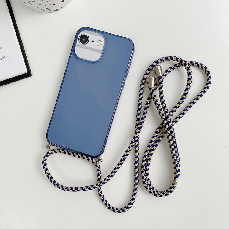 

For iPhone 6 Plus / 6s Plus Thicken Colorful TPU Phone Case with Braided Lanyard(Dark Blue)