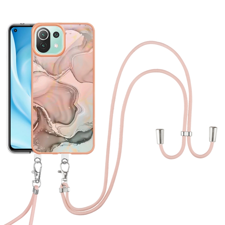

For Xiaomi 11 Lite Electroplating Marble Dual-side IMD Phone Case with Lanyard(Rose Gold 015)