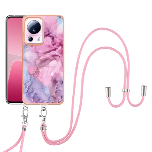 

For Xiaomi 13 Lite 5G Electroplating Marble Dual-side IMD Phone Case with Lanyard(Pink 013)