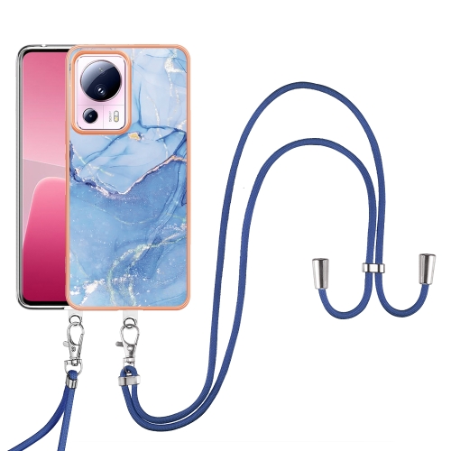 

For Xiaomi 13 Lite 5G Electroplating Marble Dual-side IMD Phone Case with Lanyard(Blue 018)