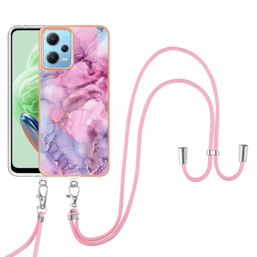 

For Xiaomi Poco X5 5G Electroplating Marble Dual-side IMD Phone Case with Lanyard(Pink 013)