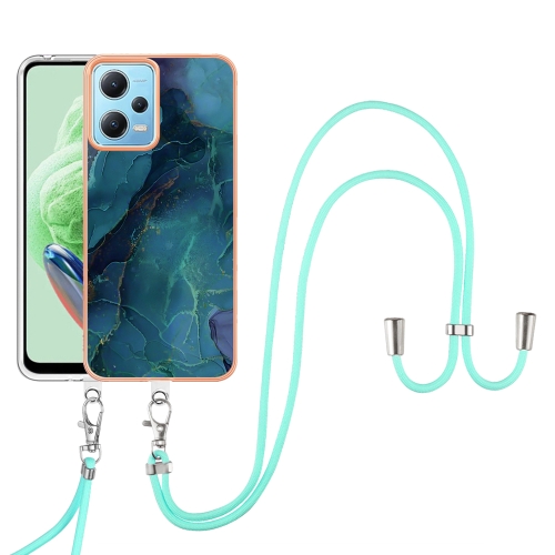 

For Xiaomi Poco X5 5G Electroplating Marble Dual-side IMD Phone Case with Lanyard(Green 017)