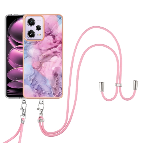 

For Xiaomi Redmi Note 12 Pro 5G Global Electroplating Marble Dual-side IMD Phone Case with Lanyard(Pink 013)