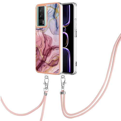 

For Xiaomi Poco F5 Pro 5G / Redmi K60 Electroplating Marble Dual-side IMD Phone Case with Lanyard(Rose Red 014)