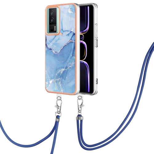 

For Xiaomi Poco F5 Pro 5G / Redmi K60 Electroplating Marble Dual-side IMD Phone Case with Lanyard(Blue 018)