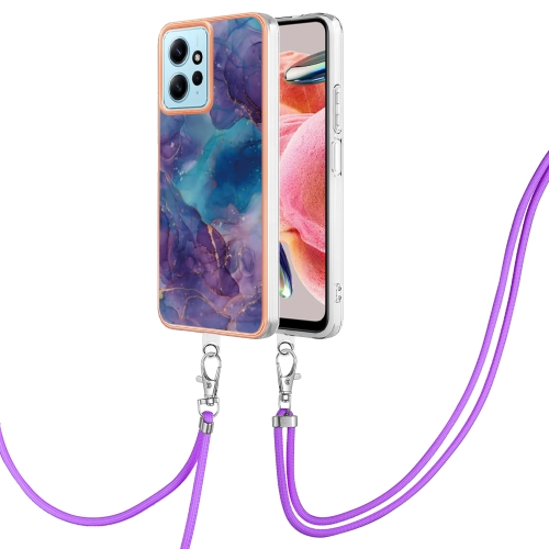 

For Xiaomi Redmi Note 12 4G Global Electroplating Marble Dual-side IMD Phone Case with Lanyard(Purple 016)