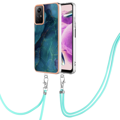 

For Xiaomi Redmi Note 12S 4G Electroplating Marble Dual-side IMD Phone Case with Lanyard(Green 017)