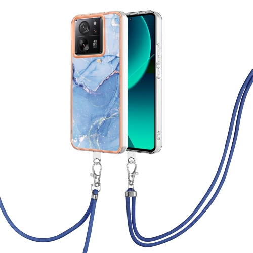 

For Xiaomi 13T/13T Pro Electroplating Marble Dual-side IMD Phone Case with Lanyard(Blue 018)