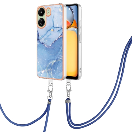 

For Xiaomi Redmi 13C 4G Electroplating Marble Dual-side IMD Phone Case with Lanyard(Blue 018)
