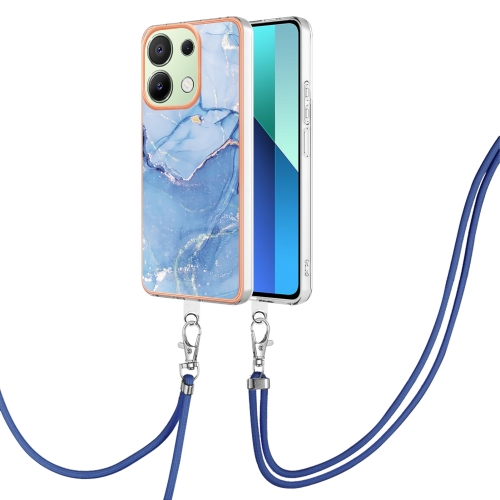 

For Xiaomi Redmi Note 13 4G Global Electroplating Marble Dual-side IMD Phone Case with Lanyard(Blue 018)