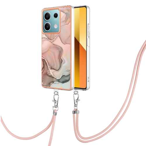

For Xiaomi Redmi Note 13 5G Global Electroplating Marble Dual-side IMD Phone Case with Lanyard(Rose Gold 015)