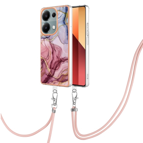 

For Xiaomi Redmi Note 13 Pro 4G Global Electroplating Marble Dual-side IMD Phone Case with Lanyard(Rose Red 014)