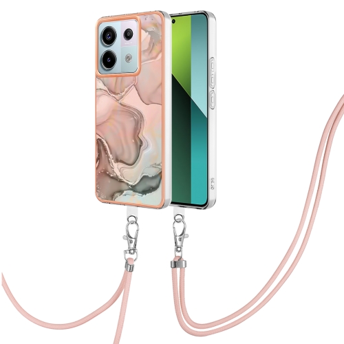 

For Xiaomi Redmi Note 13 Pro 5G Global Electroplating Marble Dual-side IMD Phone Case with Lanyard(Rose Gold 015)