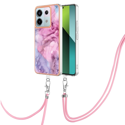 For Xiaomi Redmi Note 13 Pro 5G Global Electroplating Marble Dual-side IMD Phone Case with Lanyard(Pink 013)