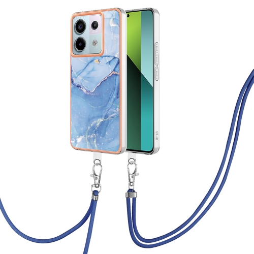 

For Xiaomi Redmi Note 13 Pro 5G Global Electroplating Marble Dual-side IMD Phone Case with Lanyard(Blue 018)