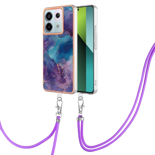 

For Xiaomi Redmi Note 13 Pro 5G Global Electroplating Marble Dual-side IMD Phone Case with Lanyard(Purple 016)