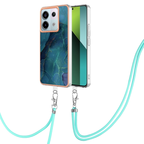 

For Xiaomi Redmi Note 13 Pro 5G Global Electroplating Marble Dual-side IMD Phone Case with Lanyard(Green 017)