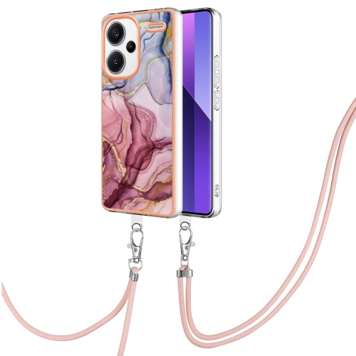 

For Xiaomi Redmi Note 13 Pro+ 5G Electroplating Marble Dual-side IMD Phone Case with Lanyard(Rose Red 014)