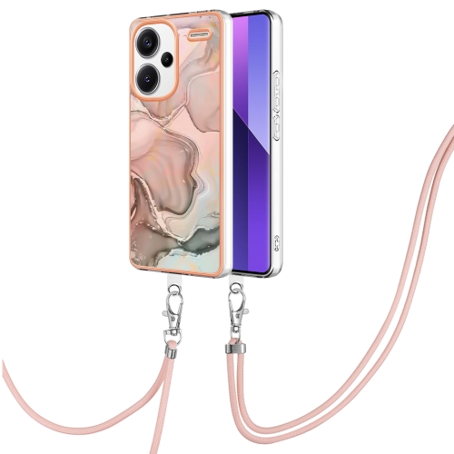 

For Xiaomi Redmi Note 13 Pro+ 5G Electroplating Marble Dual-side IMD Phone Case with Lanyard(Rose Gold 015)