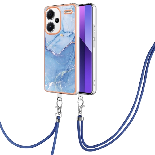 

For Xiaomi Redmi Note 13 Pro+ 5G Electroplating Marble Dual-side IMD Phone Case with Lanyard(Blue 018)
