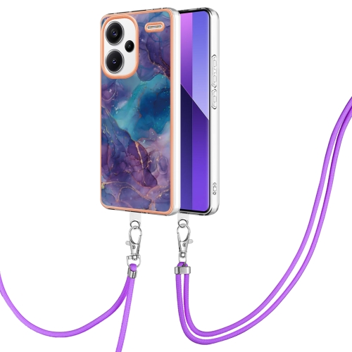 

For Xiaomi Redmi Note 13 Pro+ 5G Electroplating Marble Dual-side IMD Phone Case with Lanyard(Purple 016)
