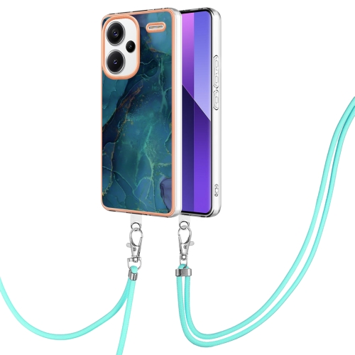 

For Xiaomi Redmi Note 13 Pro+ 5G Electroplating Marble Dual-side IMD Phone Case with Lanyard(Green 017)