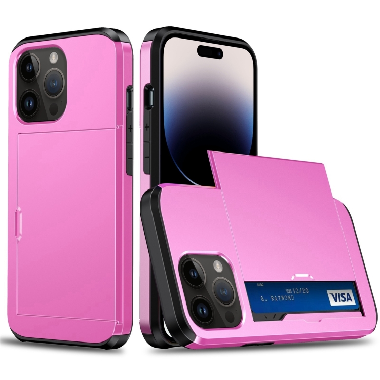 

For iPhone 15 Pro Max Shockproof Armor Phone Case with Slide Card Slot(Pink)
