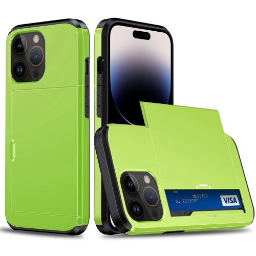 

For iPhone 15 Pro Shockproof Armor Phone Case with Slide Card Slot(Green)