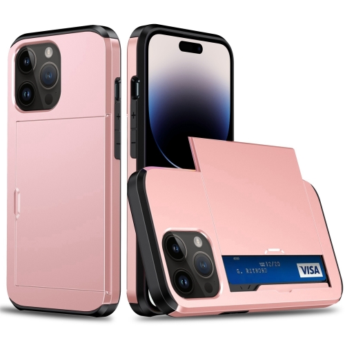 

For iPhone 15 Pro Shockproof Armor Phone Case with Slide Card Slot(Rose Gold)