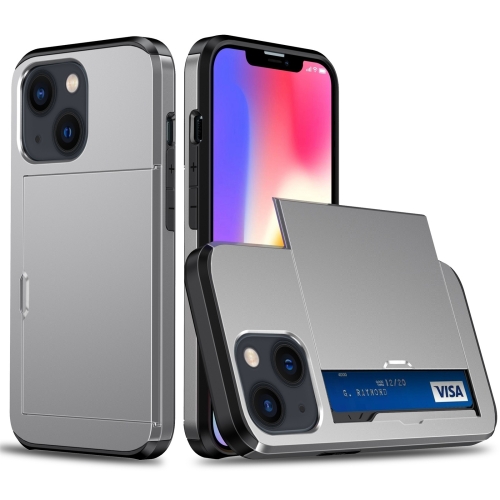 

For iPhone 15 Plus Shockproof Armor Phone Case with Slide Card Slot(Grey)