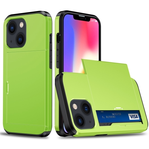 

For iPhone 15 Plus Shockproof Armor Phone Case with Slide Card Slot(Green)