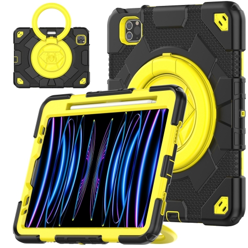 

For iPad Pro 11 2022 / 2021 / 2020 Spider Rotation Handle Silicone Hybrid PC Tablet Case(Black Yellow)