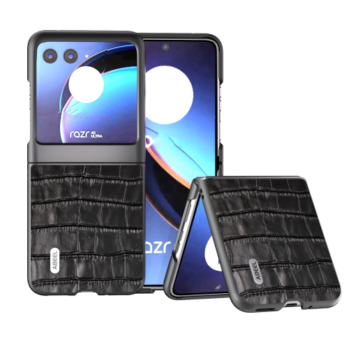 

For Motorola Razr 40 Ultra ABEEL Crocodile Texture Genuine Leather Phone Case(Black)