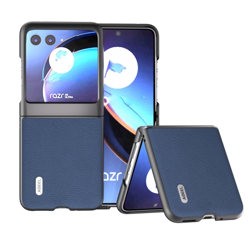 

For Motorola Razr 40 Ultra ABEEL Genuine Leather + PC Litchi Texture Phone Case(Blue)