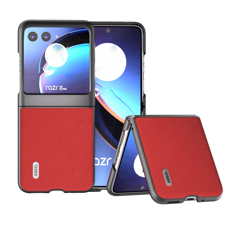 

For Motorola Razr 40 Ultra ABEEL Cross Texture Genuine Leather Phone Case(Red)