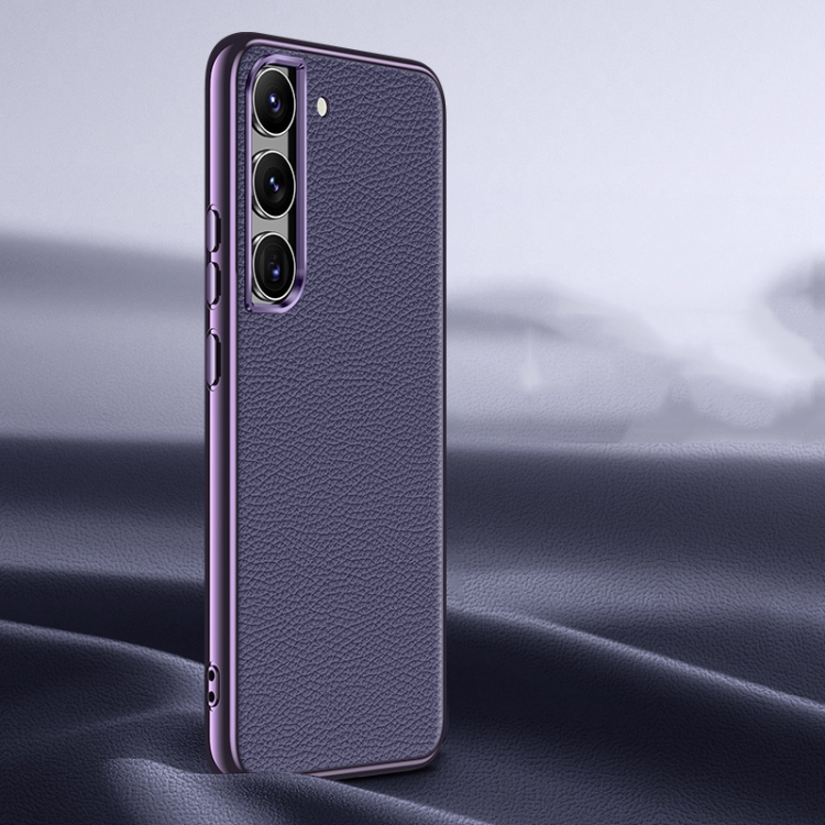 

For Samsung Galaxy S23 5G Litchi Texture Genuine Leather Phone Case(Purple)