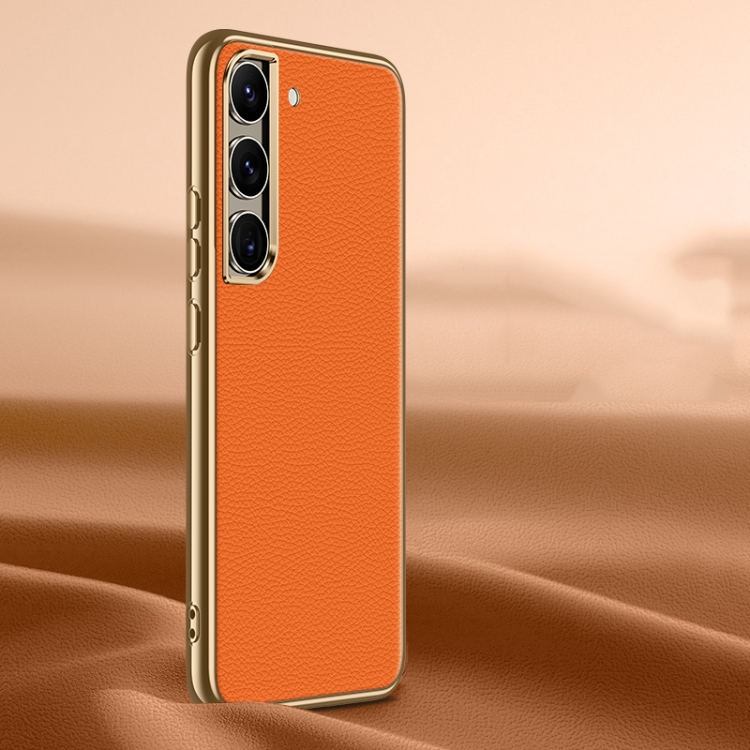

For Samsung Galaxy S23+ 5G Litchi Texture Genuine Leather Phone Case(Orange)