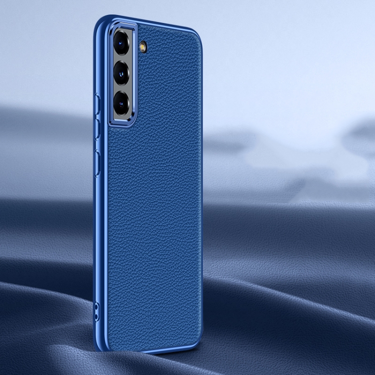 

For Samsung Galaxy S22+ 5G Litchi Texture Genuine Leather Phone Case(Blue)