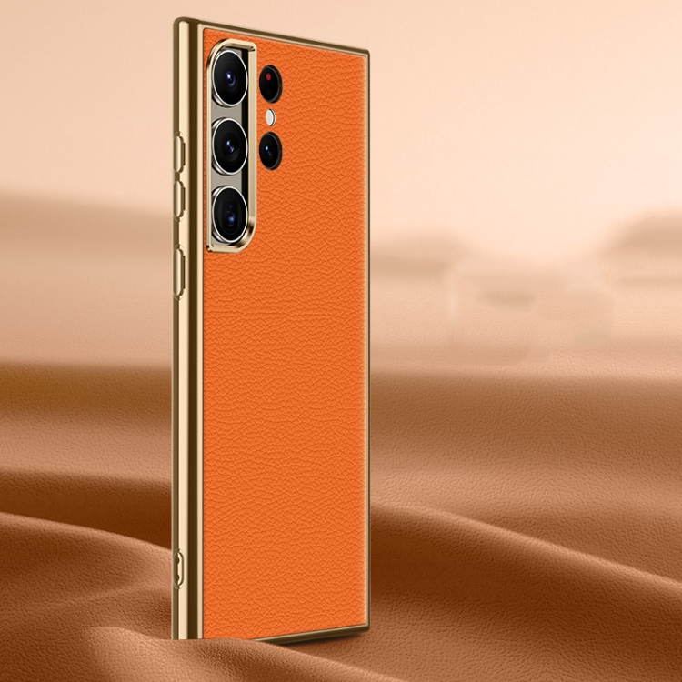 

For Samsung Galaxy S22 Ultra 5G Litchi Texture Genuine Leather Phone Case(Orange)