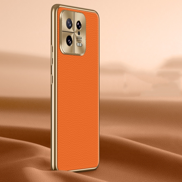 

For Xiaomi 13 Litchi Texture Genuine Leather Phone Case(Orange)