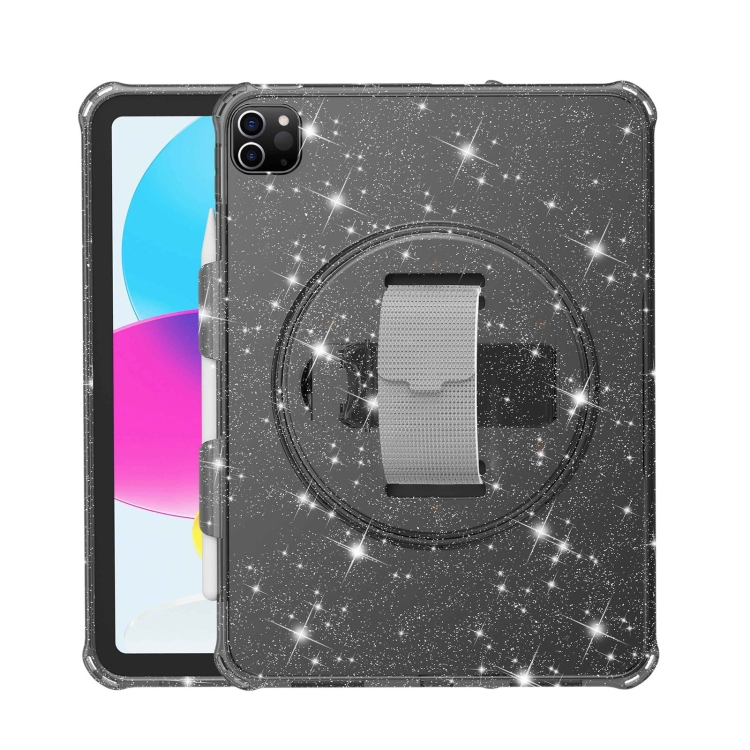 

For iPad Pro 11 2022 / 2021 Terminator Shockproof Glitter Powder Tablet Case with Grip Strap(Black)