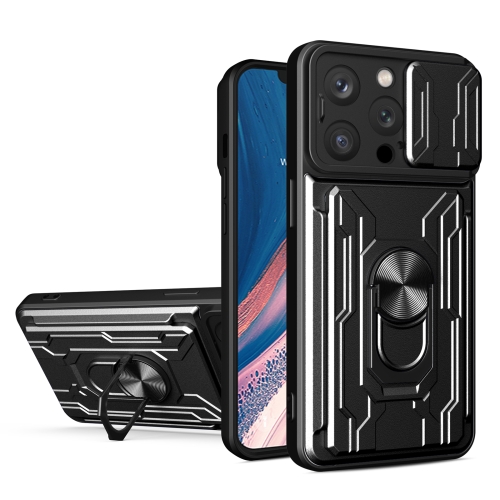 

For iPhone 15 Pro Max Sliding Camshield TPU+PC Phone Case with Card Slot(Black)