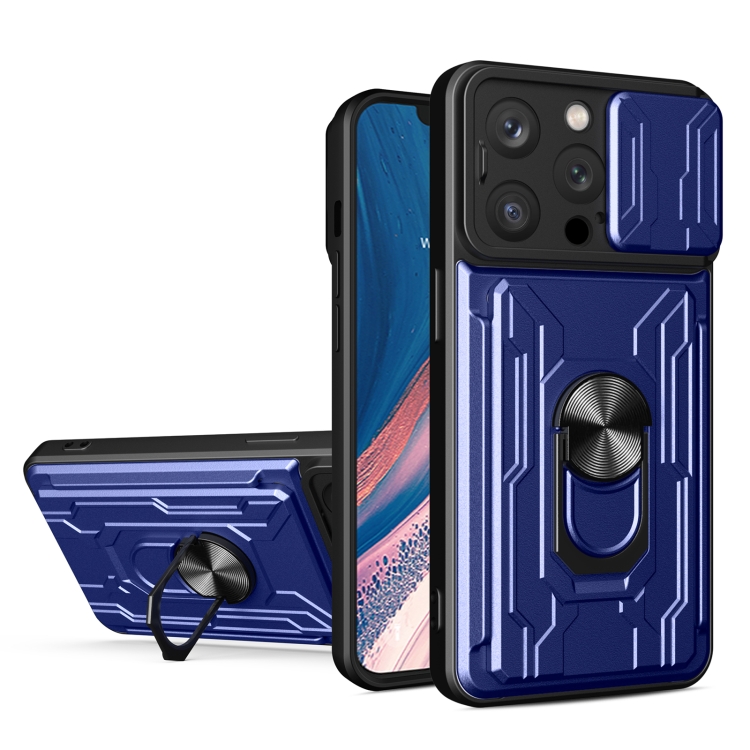 

For iPhone 15 Pro Sliding Camshield TPU+PC Phone Case with Card Slot(Blue)