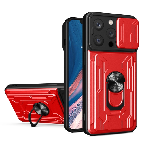 

For iPhone 15 Pro Sliding Camshield TPU+PC Phone Case with Card Slot(Red)