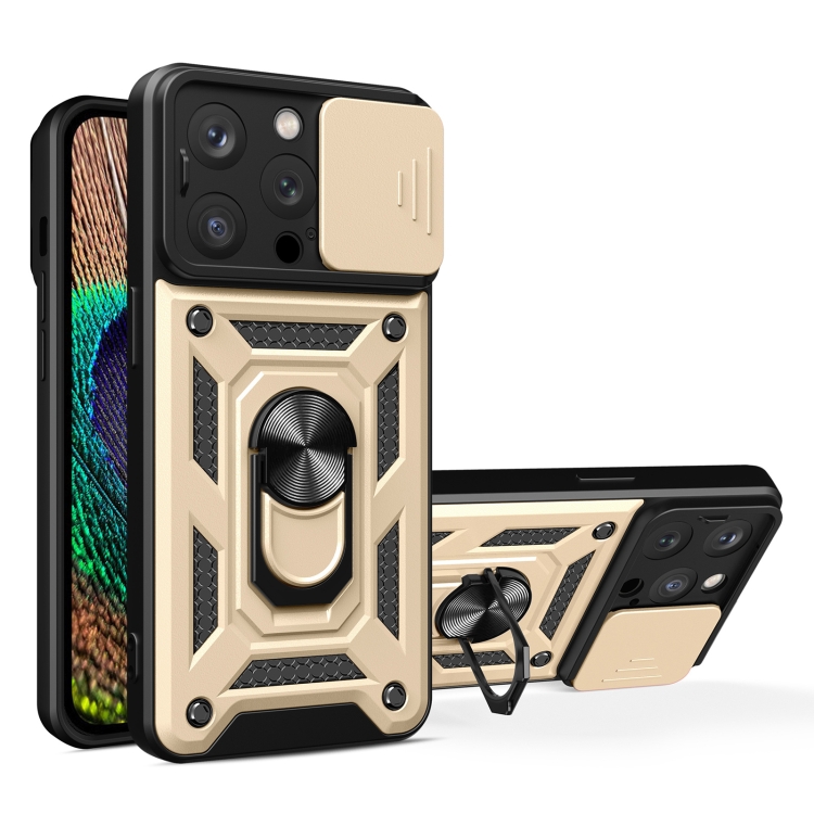 

For iPhone 15 Pro Max Sliding Camera Cover Design TPU+PC Phone Case(Gold)