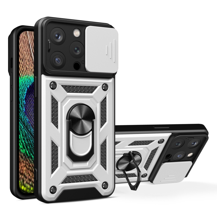 

For iPhone 15 Pro Max Sliding Camera Cover Design TPU+PC Phone Case(Silver)