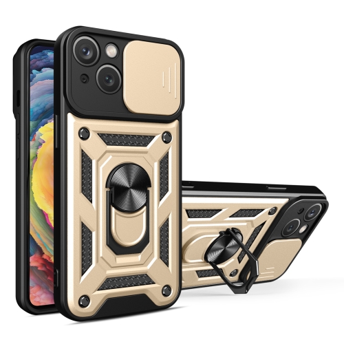 

For iPhone 15 Plus Sliding Camera Cover Design TPU+PC Phone Case(Gold)