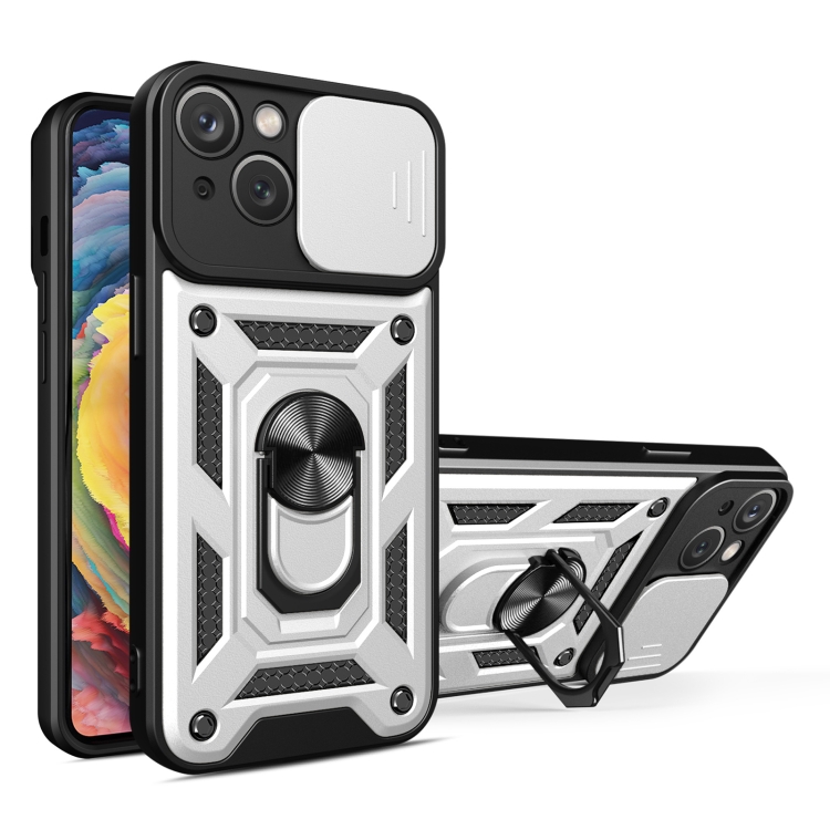 

For iPhone 15 Sliding Camera Cover Design TPU+PC Phone Case(Silver)