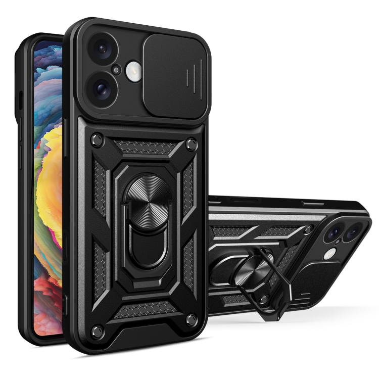 

For iPhone 16 Plus Sliding Camera Cover Design TPU+PC Phone Case(Black)