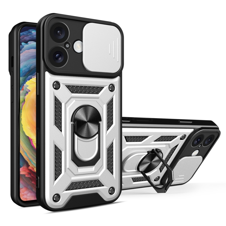 

For iPhone 16 Plus Sliding Camera Cover Design TPU+PC Phone Case(Silver)